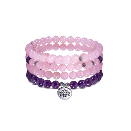 Mala bracelet with amethyst and rose quartz – Lotus Flower