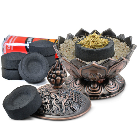 Set of palo santo shavings, incense burner and incense coals