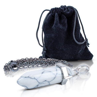 Pendant with White Turquoise in pouch + chain